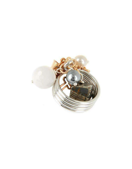 White onyx and aquamarine stones brass ring. Italian rings.