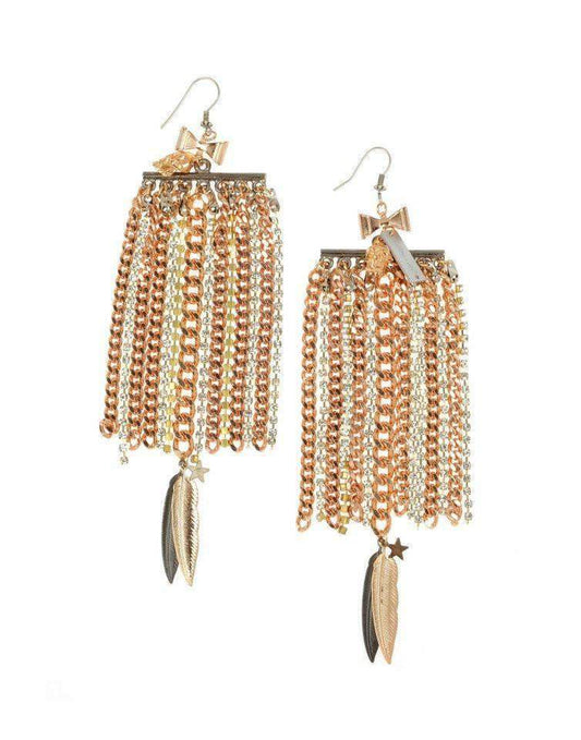 Rose Gold Long Statement Earrings with Charms