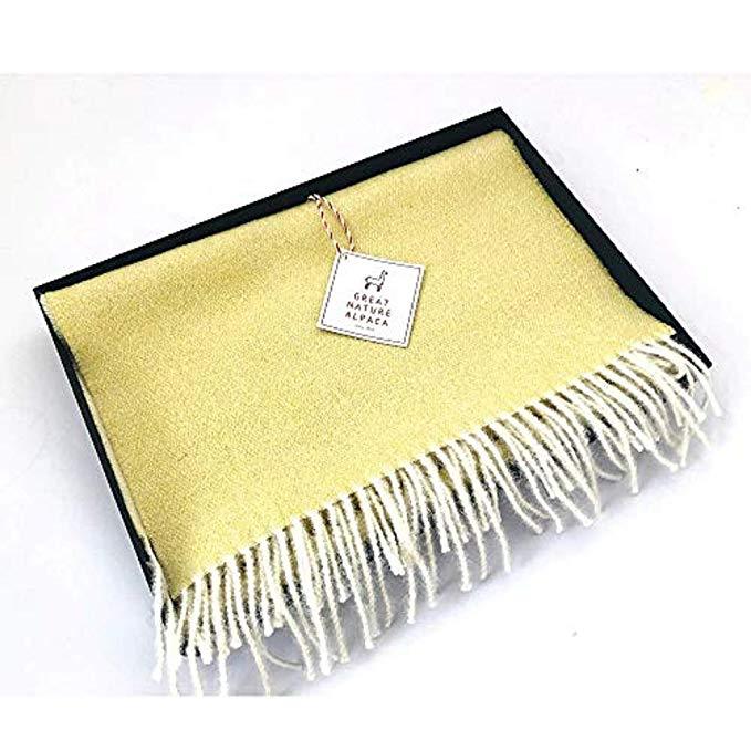 Great Natural Alpaca 100% baby alpaca scarf, yellow-white colour