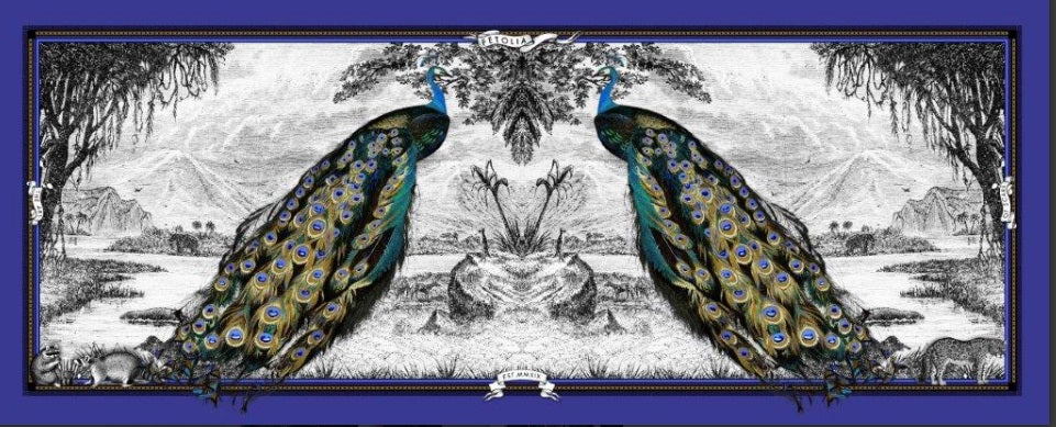 Peacock Feathers - Blue - 100% Silk Scarf