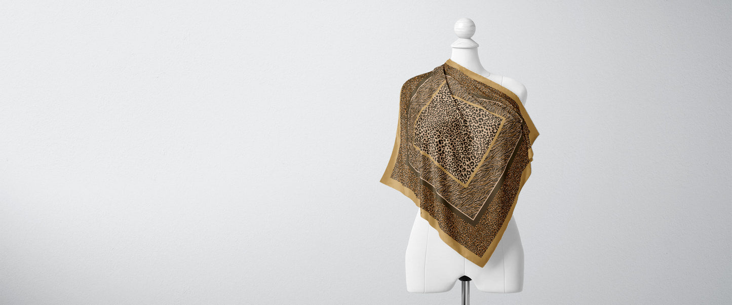 Animal Print - Camel-Mocca - 100% Silk Scarf