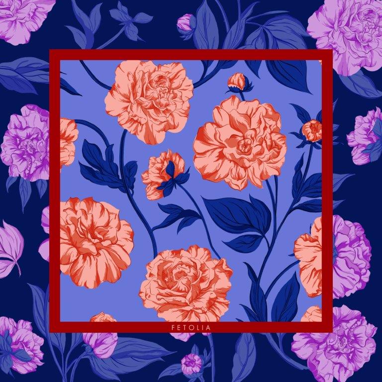 Paeώnia Blossoms - Royal Blue-Ciel - 100% Silk Scarf