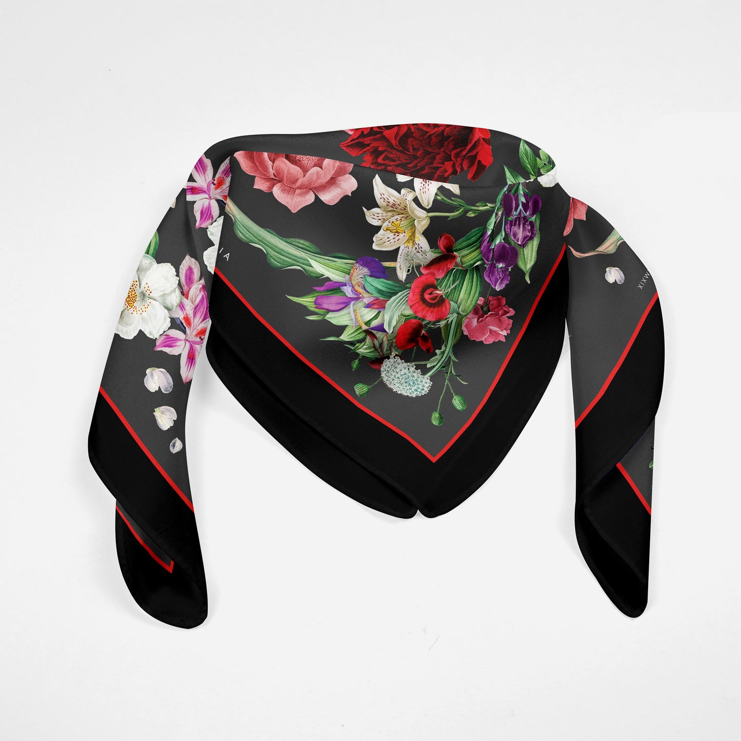 Secret Garden in Autumn - Black-Grey - 100% Silk Scarf