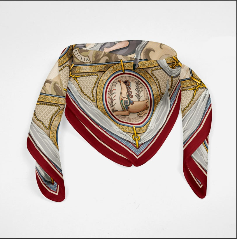 The Abduction of Europa - Bordeaux-Beige - 100% Silk Scarf