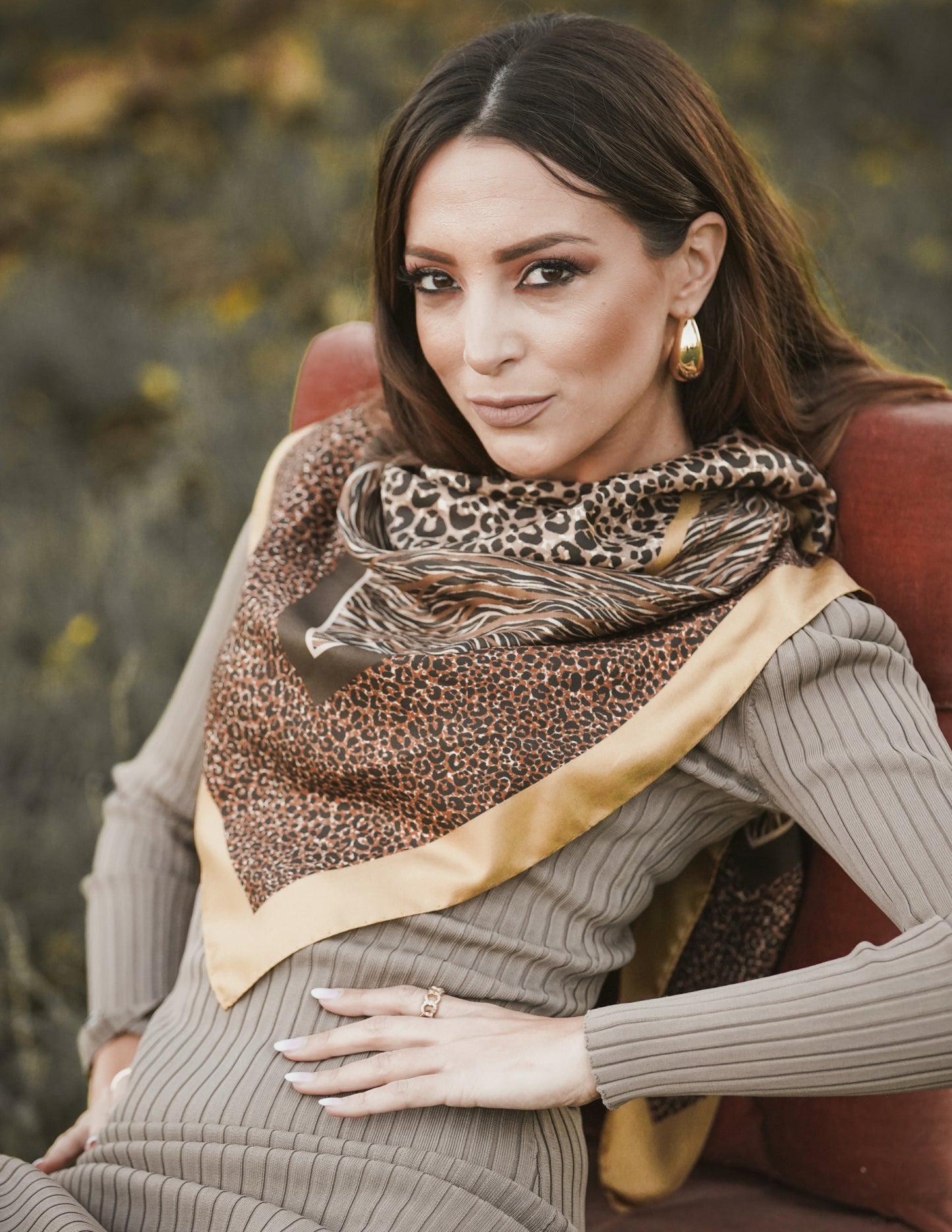 Animal Print - Camel-Mocca - 100% Silk Scarf