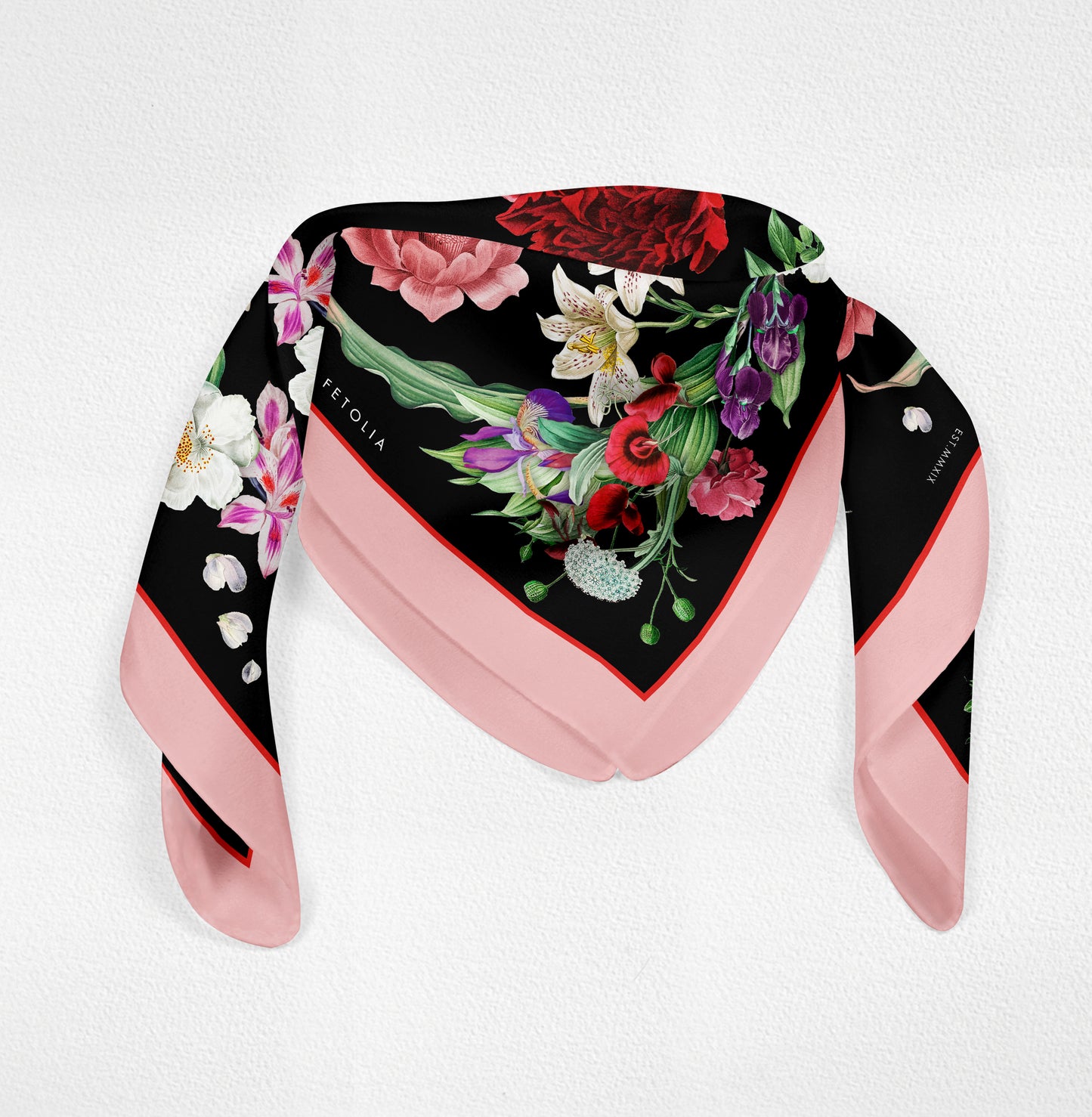 Secret Garden - Black-Pink - 100% Silk Scarf