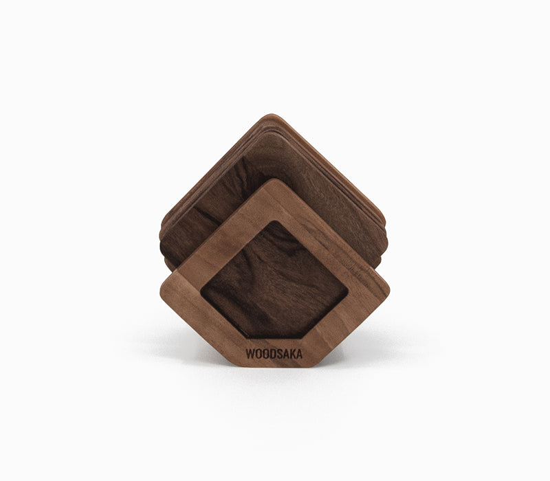 Walnut Coaster Set with Stand - 8 Pieces