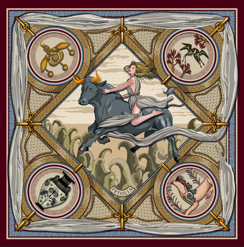 The Abduction of Europa - Bordeaux-Beige - 100% Silk Scarf