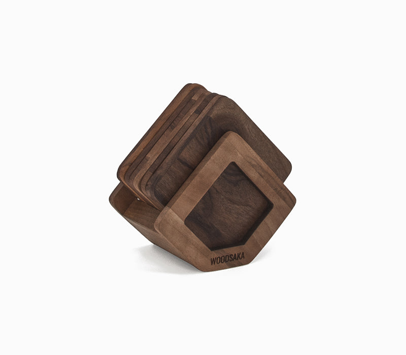 Walnut Coaster Set with Stand - 8 Pieces