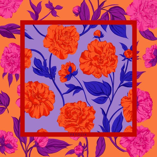 Paeώnia Blossoms - Salmon-Lilac - 100% Silk Scarf