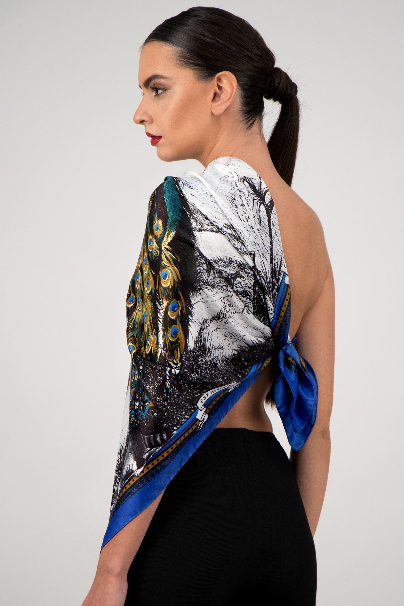 Peacock Feathers - Blue - 100% Silk Scarf