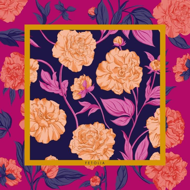 Paeonia Blossoms - Fuchsia-Navy - 100% Silk Scarf