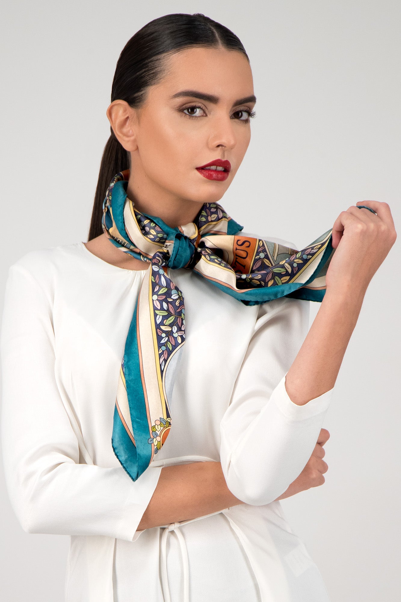 The Olympian Gods - Terracotta-Turquoise - 100% Silk Scarf