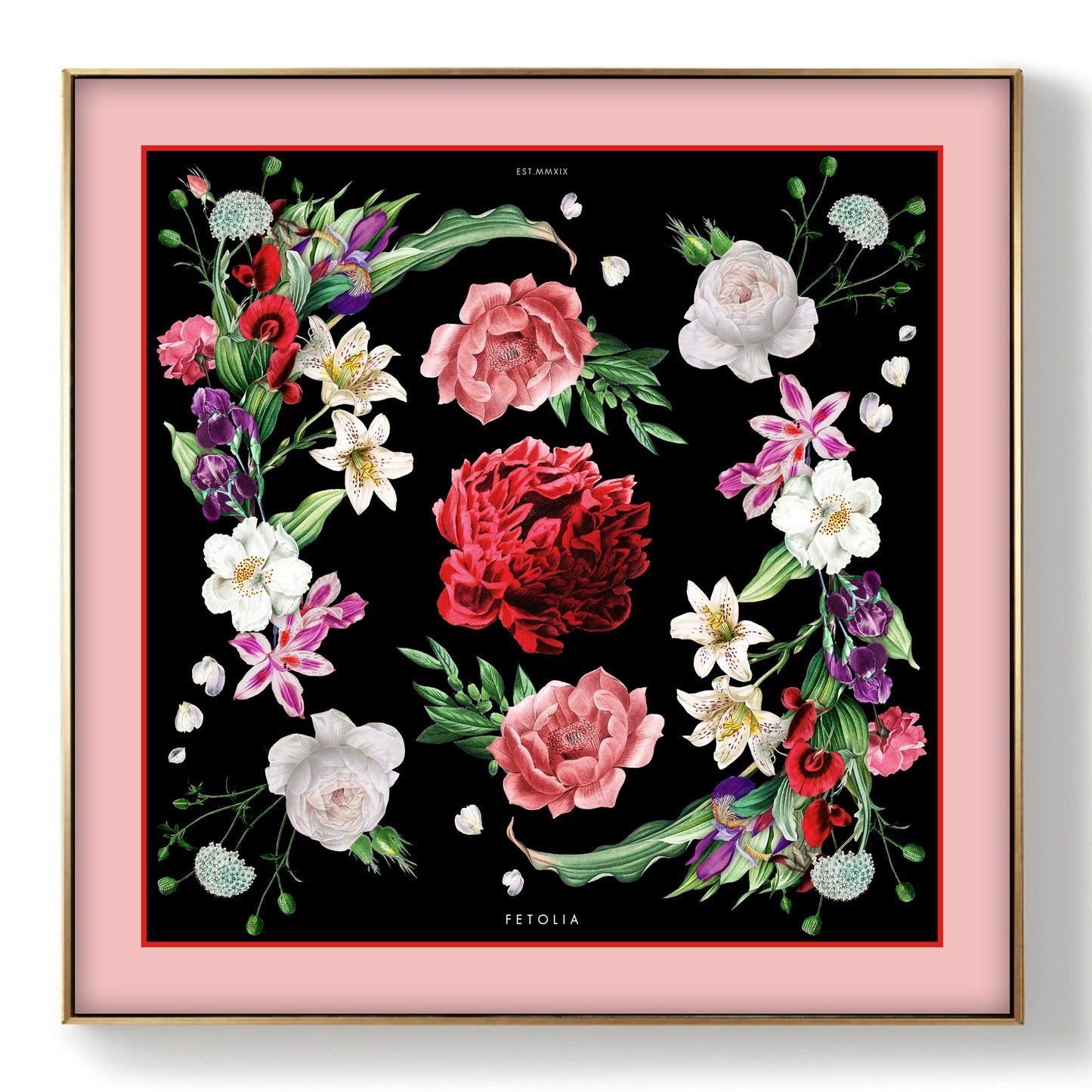 Secret Garden - Black-Pink - 100% Silk Scarf