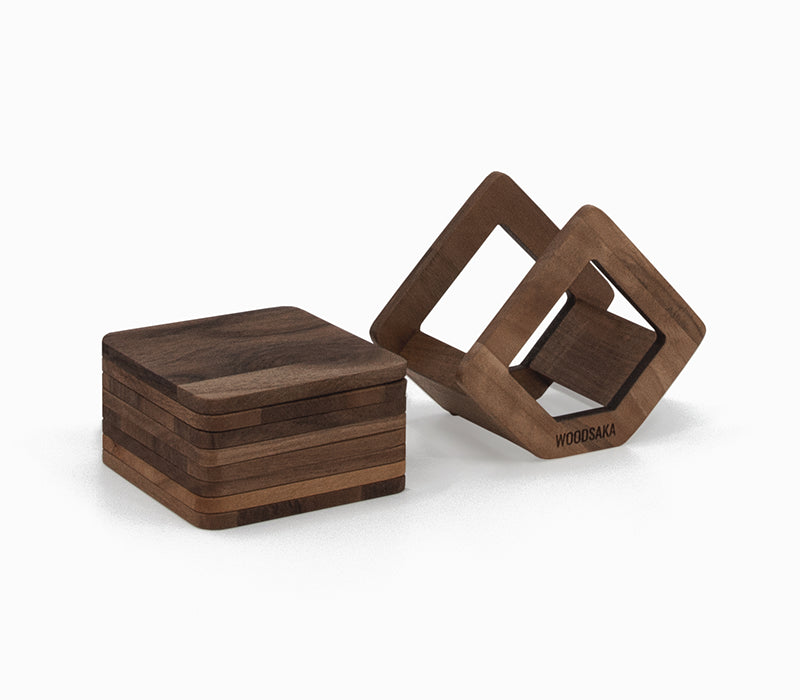 Walnut Coaster Set with Stand - 8 Pieces