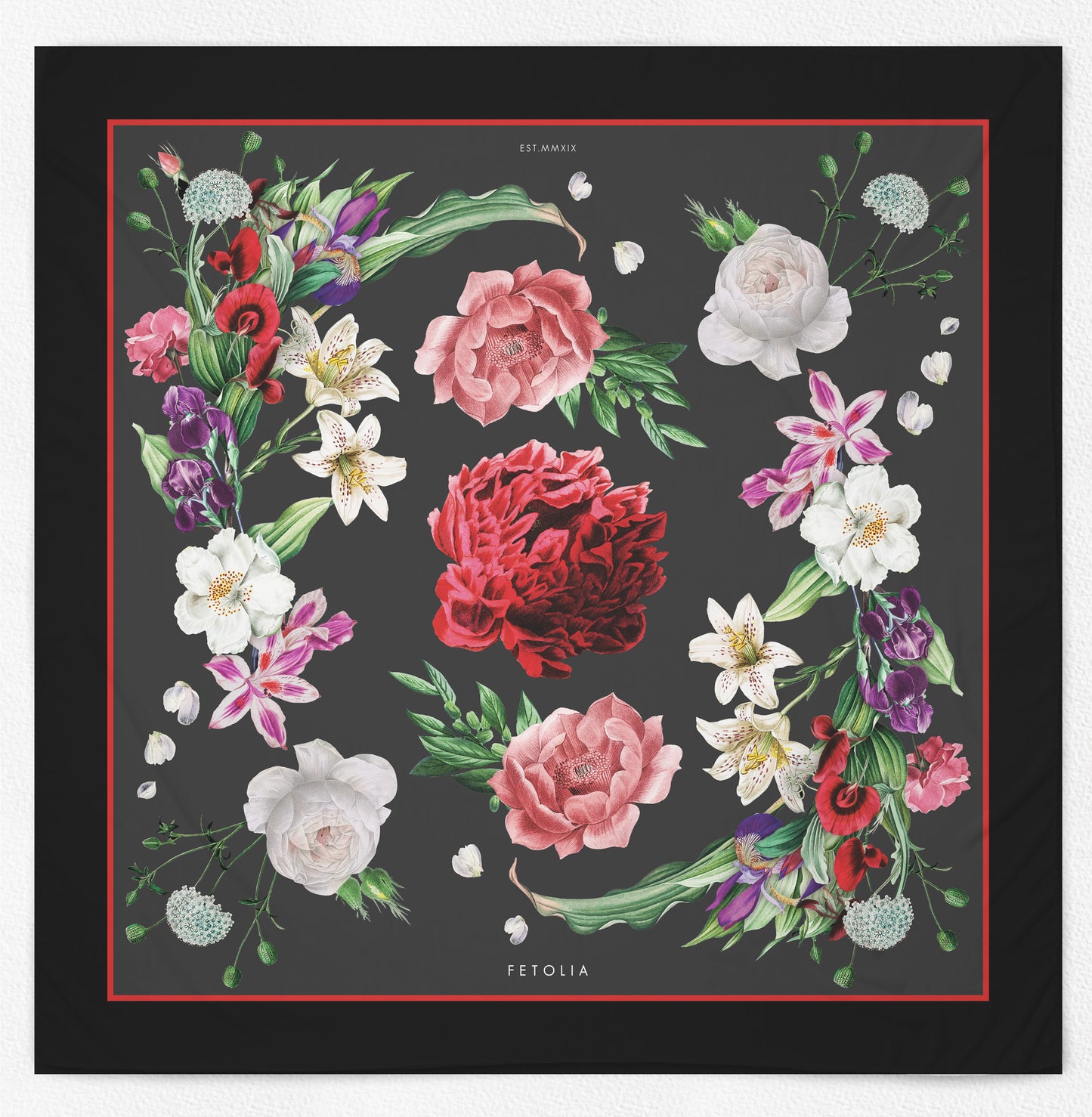 Secret Garden in Autumn - Black-Grey - 100% Silk Scarf