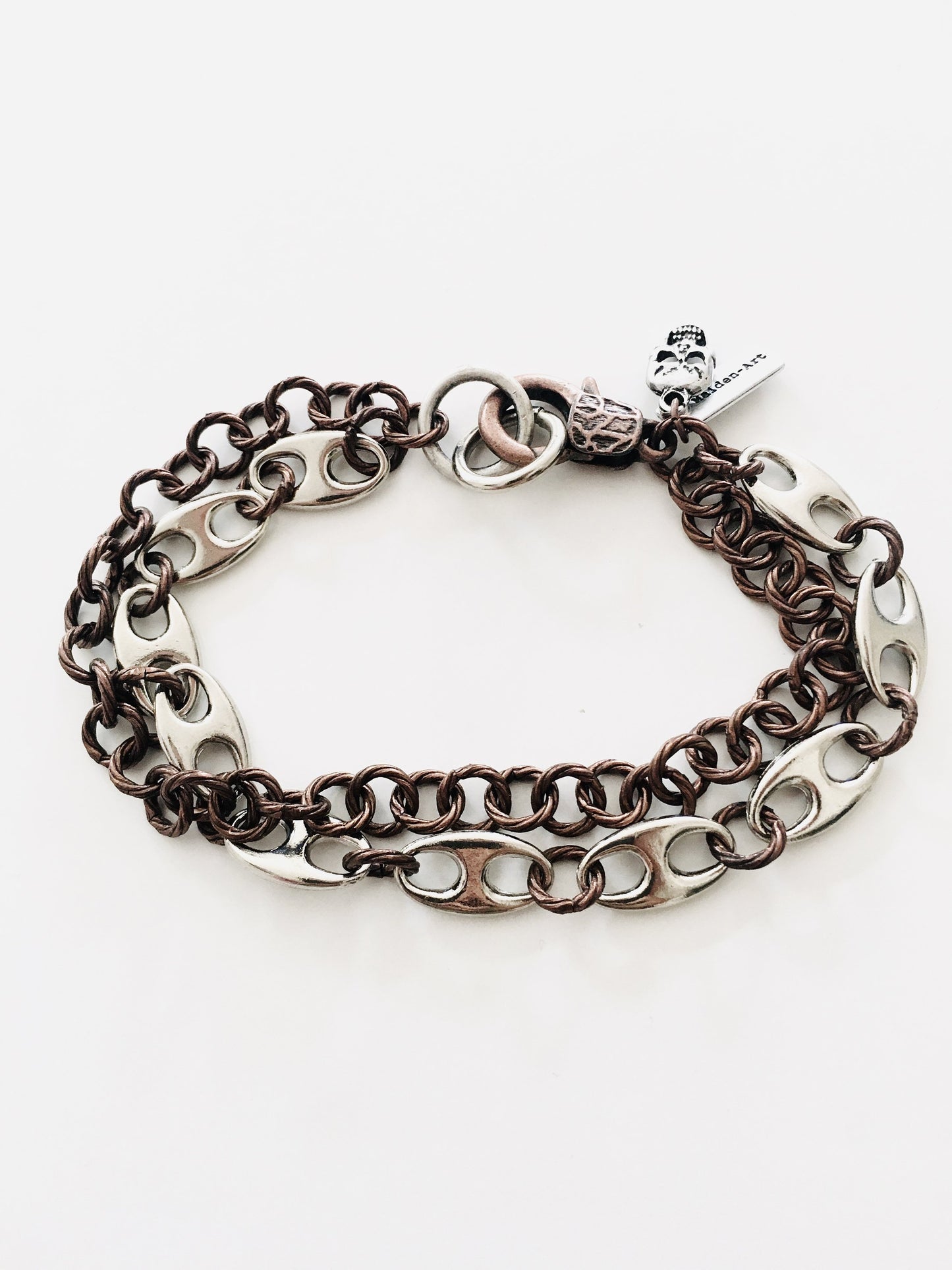 Silver and Copper Marine Link Chain Mens Bracelet, made in Italy, in 2