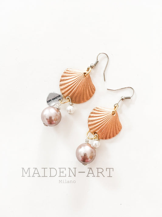 Statement Earrings with Shell Charms and Pearls.