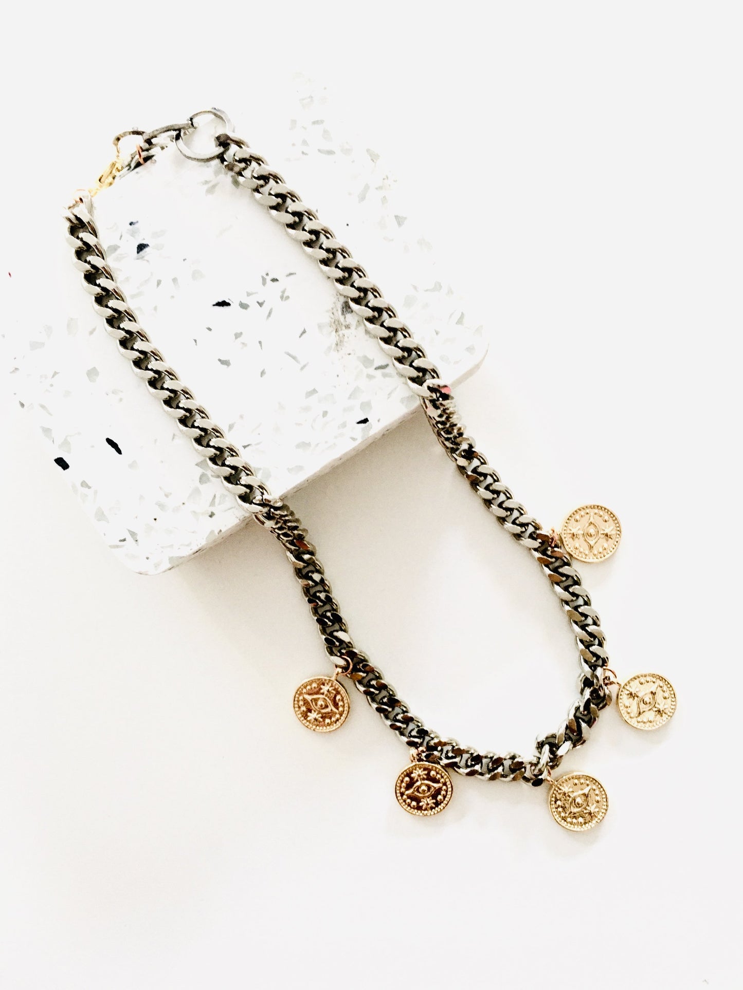 Evil Eye Coins Necklace in Gold and Silver.