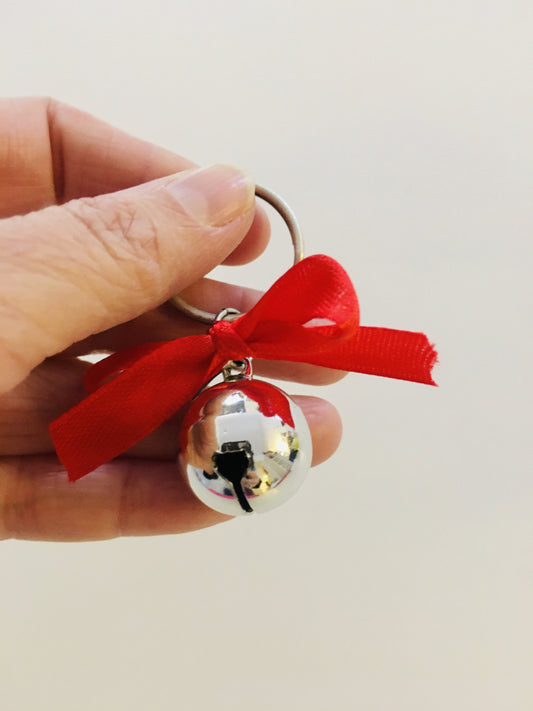 Silver Bell and Red Silk Bow Keychain - Gift for Women, Gift for Her,