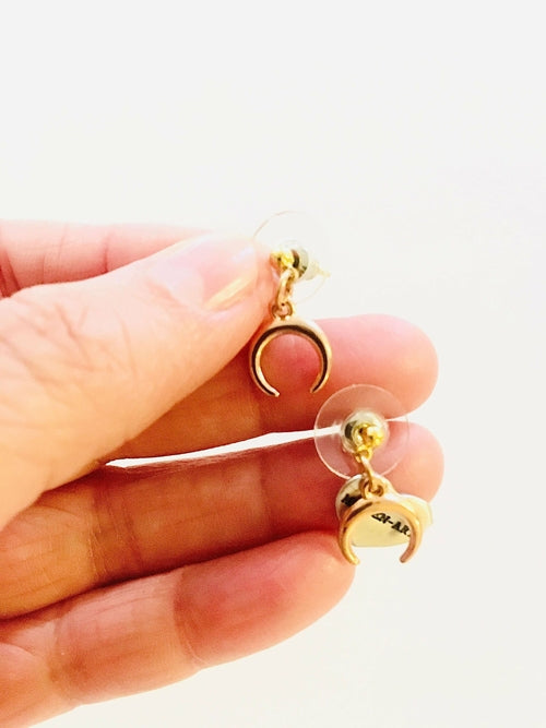Crescent Moon or Hamsa Micro Earrings in Gold and Rose Gold