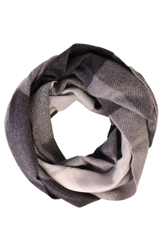 Alpaca wool black-gray checked big scarf